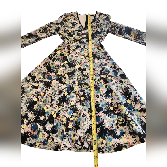 ERDEM Garden Blue Green Floral Fit Flare A Line Dress Neoprene Exposed Zip US 4 - Picture 6 of 6